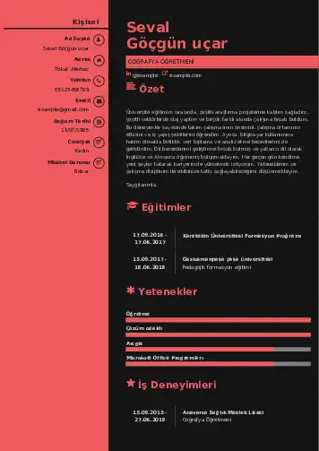 Coğrafya Öğretmeni CV Örnekleri cv indir